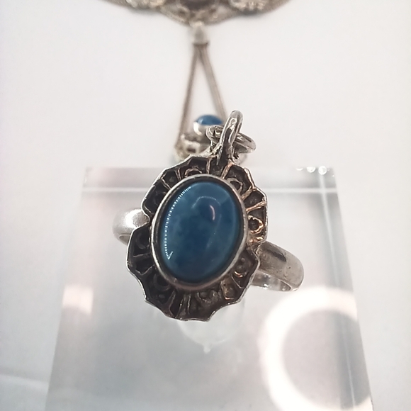 Vintage 925 Silver Blue Opal Agate Bracelet Ring Womens size 8 Boho - Picture 4 of 8